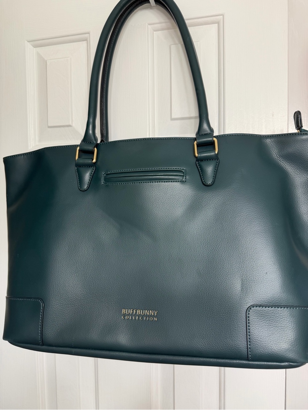 BuffBunny Deep Teal Faux Leather Tote with Gold Hardware